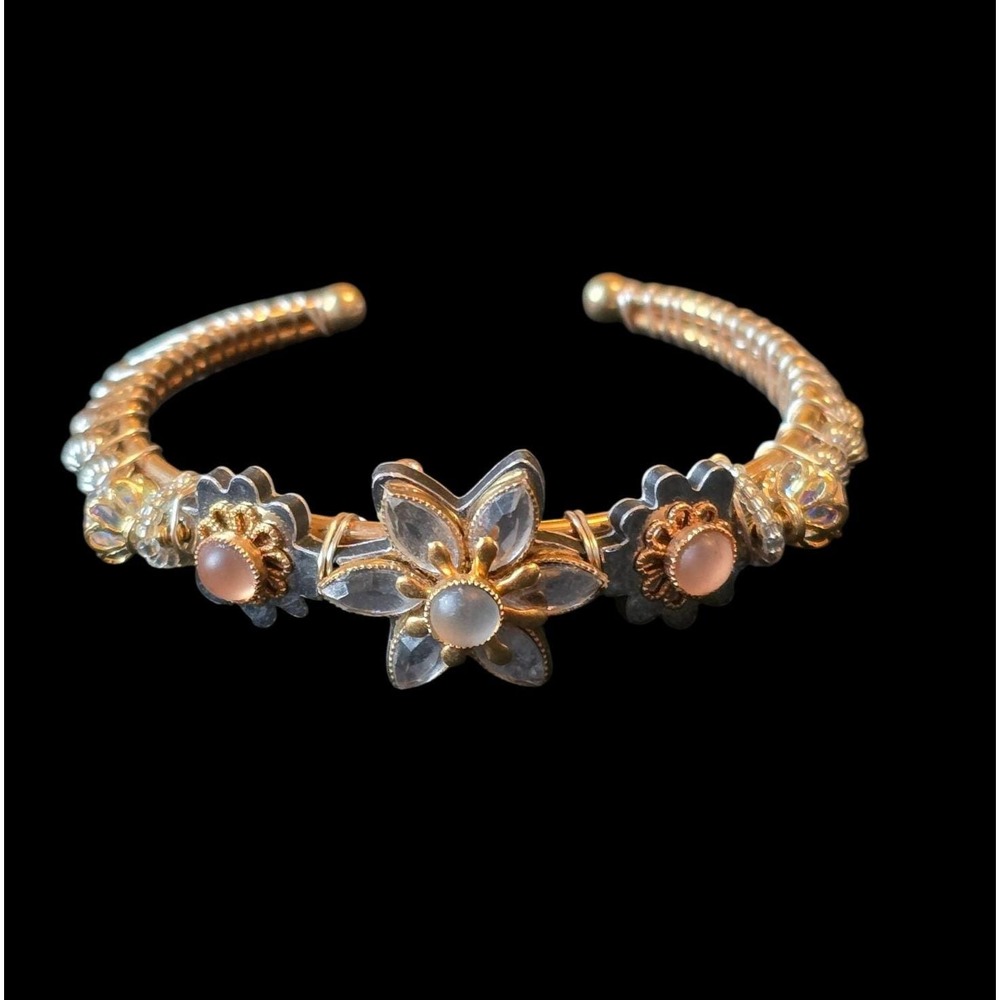 Liztech Daisy Chain Floral Flower Cuff Artisan Bracelet Vintage Mixed Metal